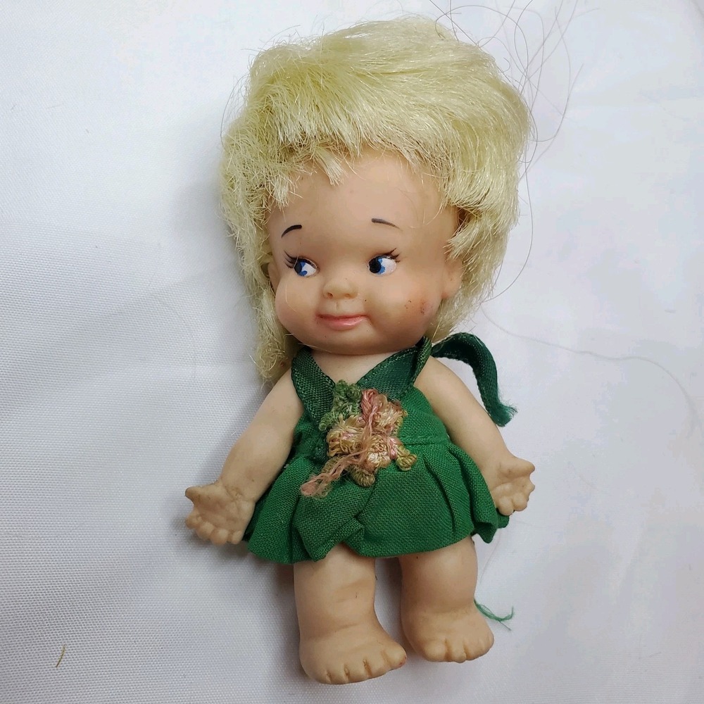Vintage Uneeda Pee‎ Wee Doll Rubber, 3.5" Green Dress